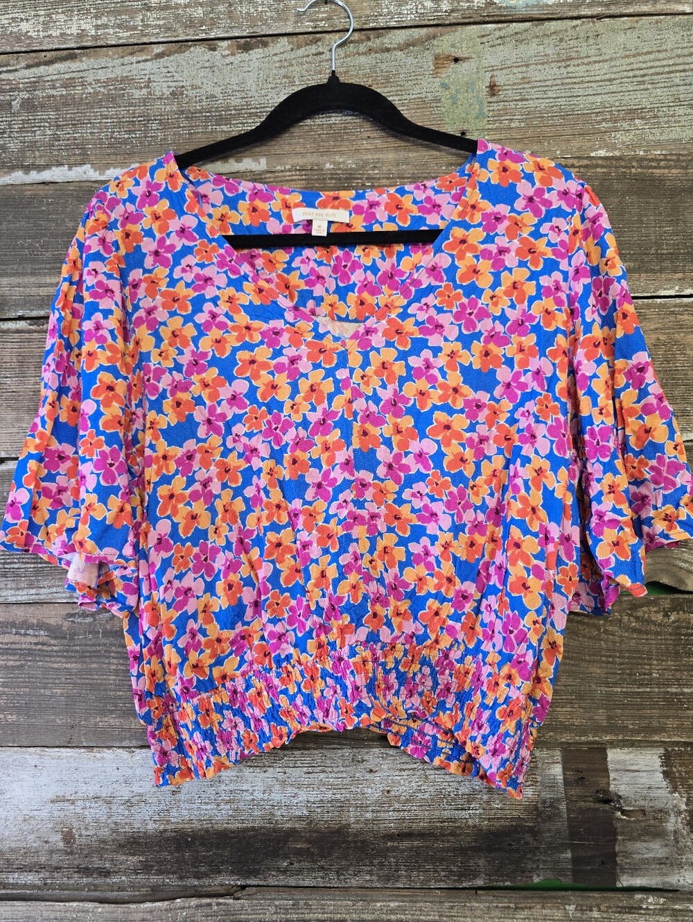 Skies Are Blue Floral Cropped Top in Blue, Pink & Orange